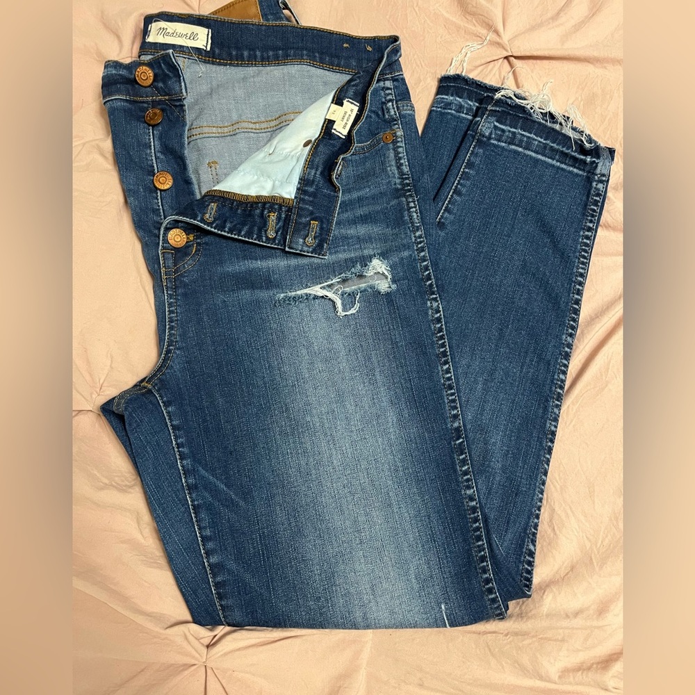 Blue Distressed Madewell Button Front 10” High Rise Jean